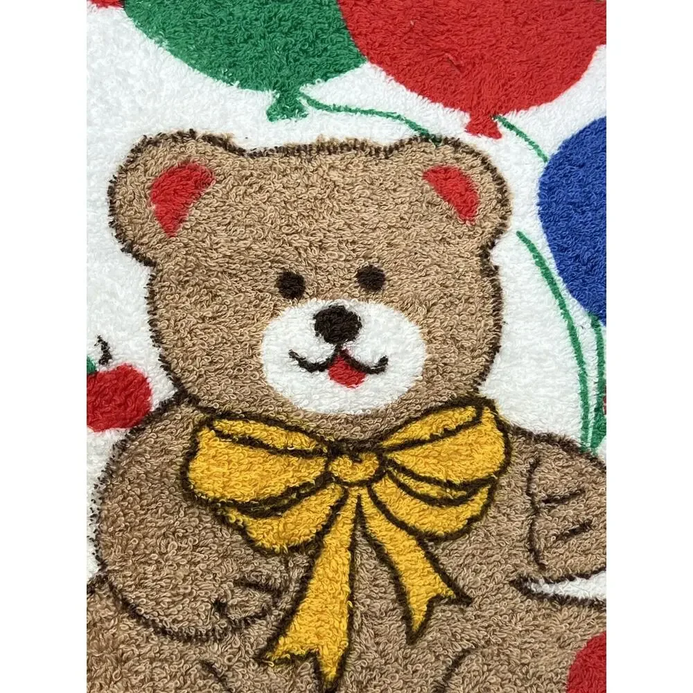 Vintage Childrens Kids Bath Towel Set Balloons Bear Apples Bathroom NWT 3pcs